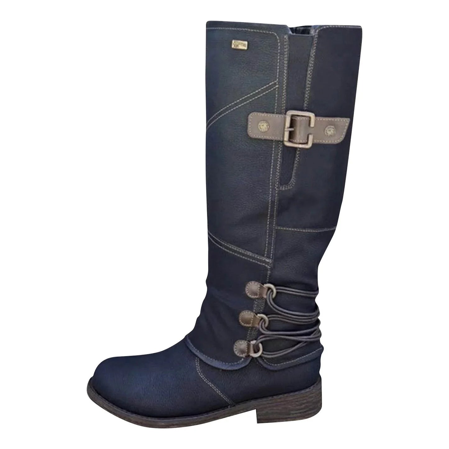 Women’s Vintage Leather Zipper High-top Wide Calf Boots