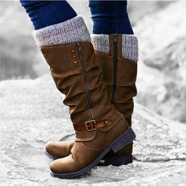 HOT SALE 45% OFF🔥Women’s Leather Flat Heel Wide Mid-Calf Zipper Boots