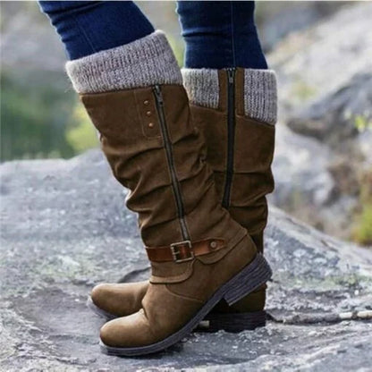 HOT SALE 45% OFF🔥Women’s Leather Flat Heel Wide Mid-Calf Zipper Boots