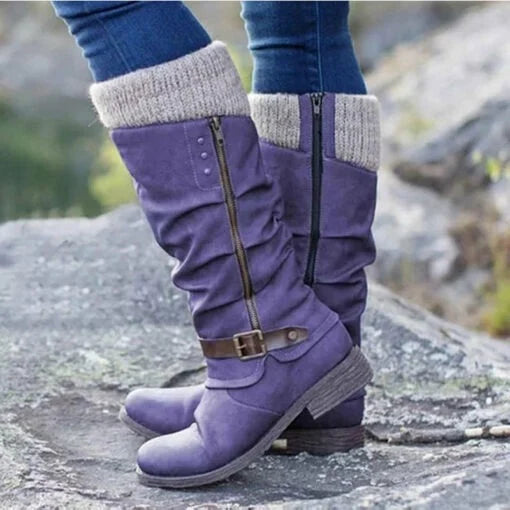 HOT SALE 45% OFF🔥Women’s Leather Flat Heel Wide Mid-Calf Zipper Boots